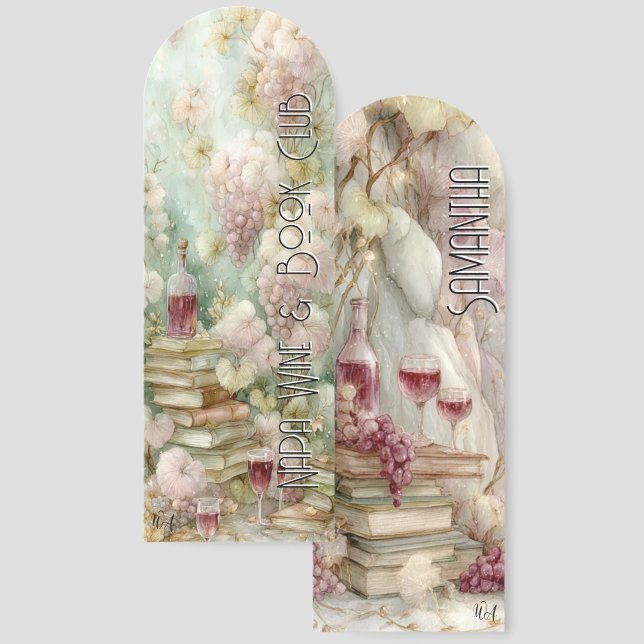 Vintage Books and Wine Bookmarks (Front & Back)
