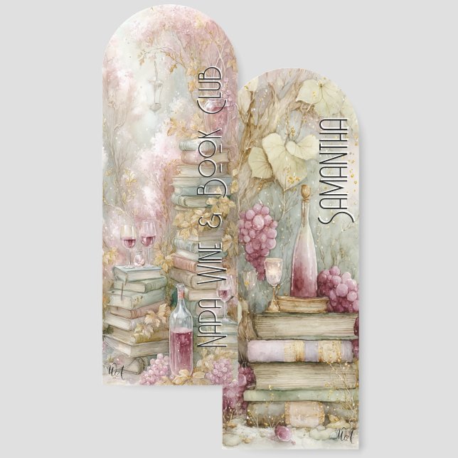 Vintage Books and Wine Bookmarks (Front & Back)