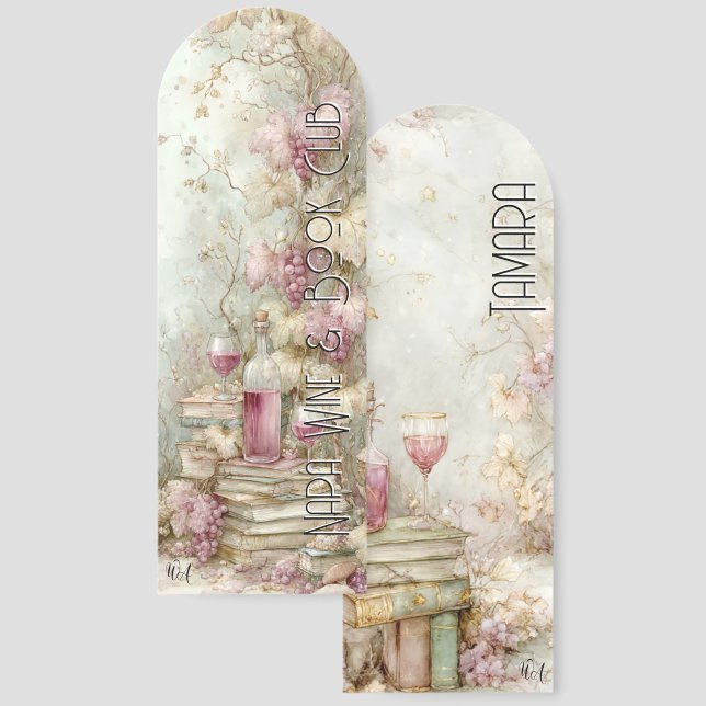 Vintage Books and Wine Bookmarks (Front & Back)