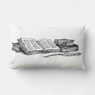 Vintage Books and Writing Quill Reading Pillow