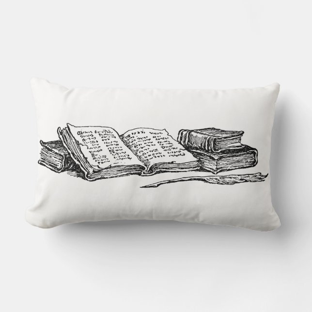Vintage Books and Writing Quill Reading Pillow (Front)