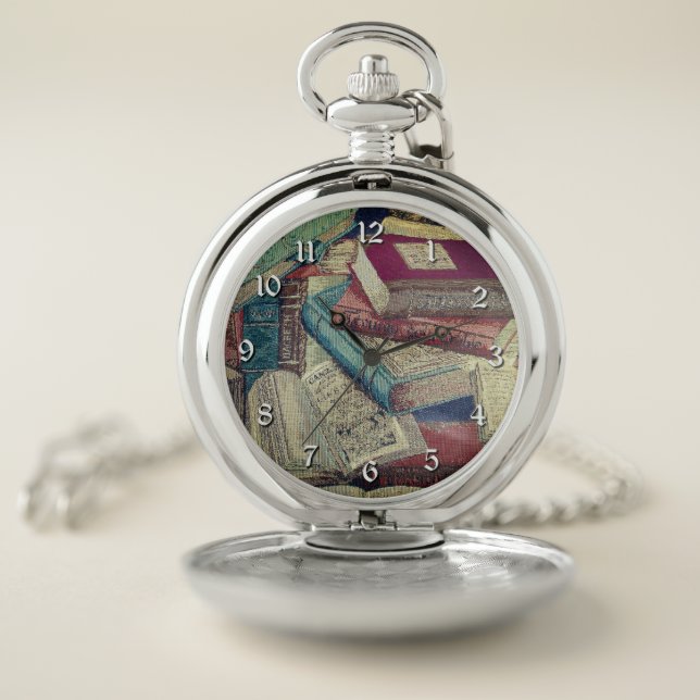 Vintage Books Background Pocket Watch (Inside)