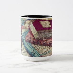Vintage Books Background Two-Tone Coffee Mug
