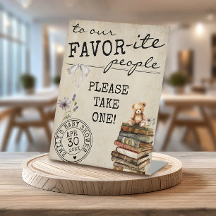 Vintage Books Bear Baby Shower Gift Favor Table Pedestal Sign