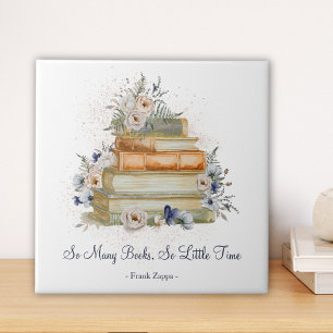 Vintage Books Beige Blue Flowers Custom Quote Ceramic Tile