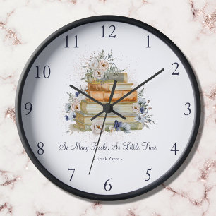 Vintage Books Beige Blue Flowers Custom Quote Clock