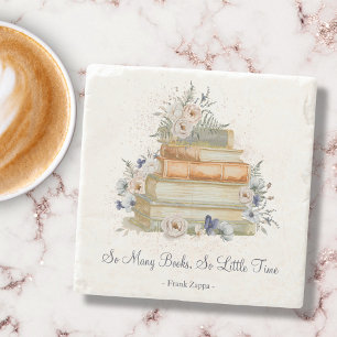 Vintage Books Beige Blue Flowers Custom Quote Stone Coaster