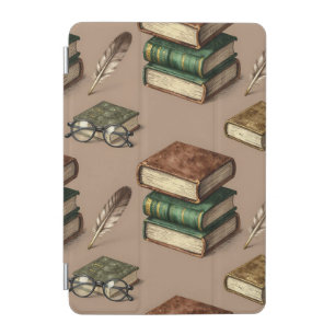 Vintage Books Feathers Glasses Pattern iPad Mini Cover