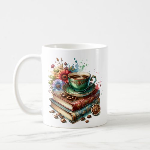  Vintage Books Flowers and Coffee or Tea Coffee Mug