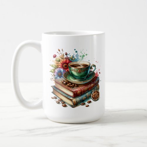  Vintage Books Flowers and Coffee or Tea Coffee Mug