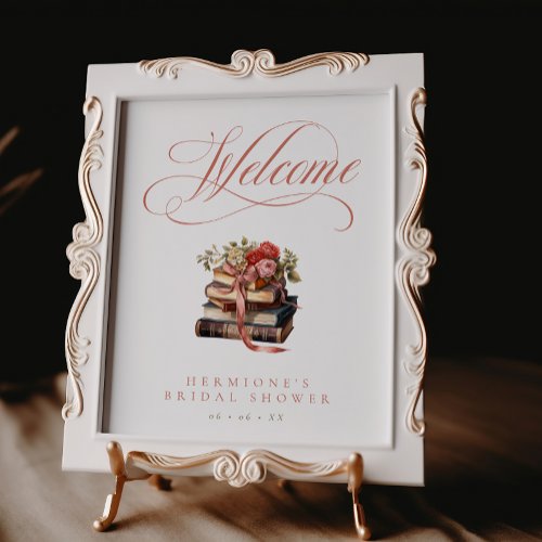 Vintage Books Flowers  Bow Bridal Shower Welcome Poster