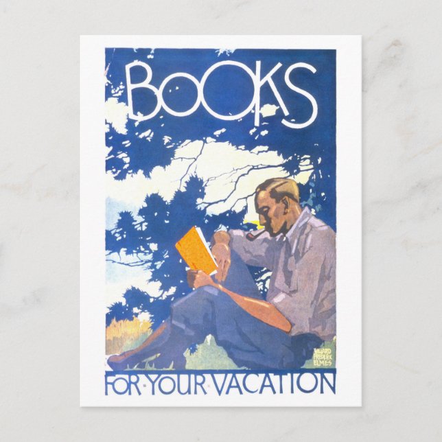 Vintage "Books for Your Vacation" Poster Postcard (Front)