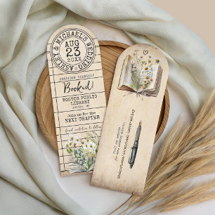 Vintage Books Library Card Wedding Save the Date Bookmarks