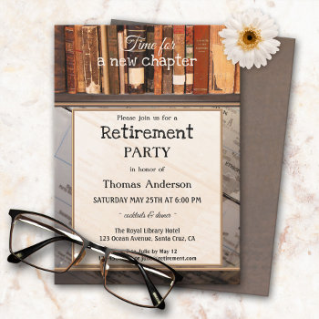 Vintage Books Library Retirement Party Invitation by sunnysites at Zazzle