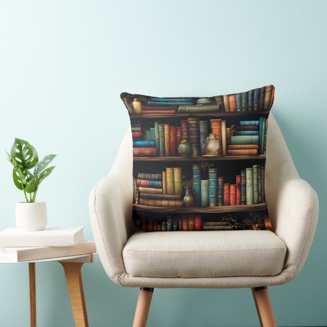 Vintage Books on Bookshelf Pattern Throw Pillow (Chair)