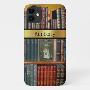 Vintage Books on Library Shelf Personalized   iPhone 11 Case