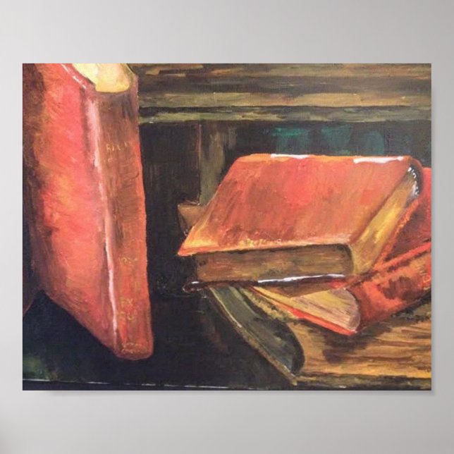 "Vintage Books" Painting by Willowcatdesigns Poster (Front)