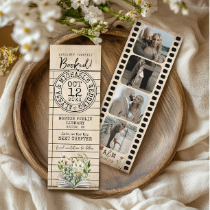 Vintage Books Photo Strip Wedding Save the Date Bookmarks