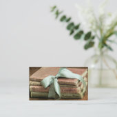 Vintage Books With Mint Ribbon Freelance Writer Business Card (Standing Front)