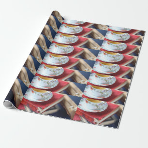 Vintage books with tea wrapping paper