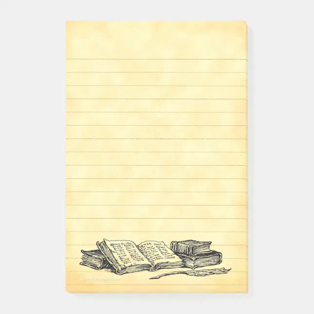 Vintage Books Writing Quill Faux Parchment Lined Postit Notes Zazzle