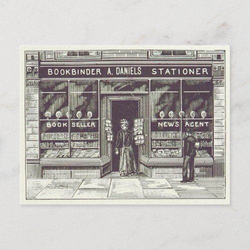 Vintage Bookshop Drawing 1891 Postcard