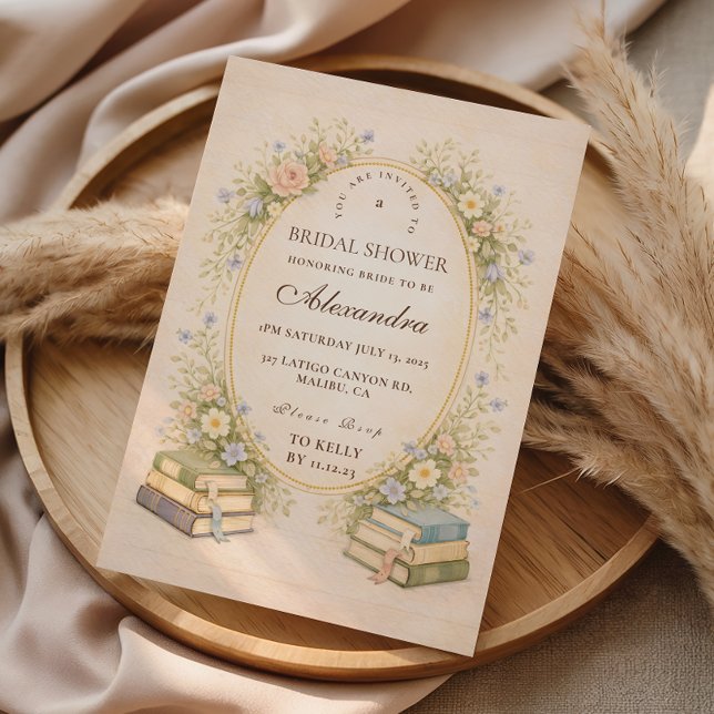 Vintage Bookstack Garden Bridal Shower Invitation (Creator Uploaded)