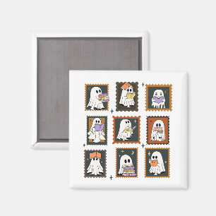 Vintage Bookworm Ghosts Stamps Halloween Magnet