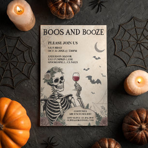 Vintage Boos and Booze Adult Halloween Party Invitation