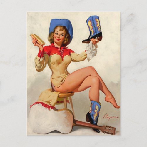 Vintage Boot Shine Country Pin UP Girl Postcard