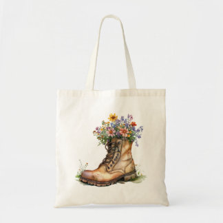 Vintage Boot Tote Bag Rustic Garden Shabby Chic