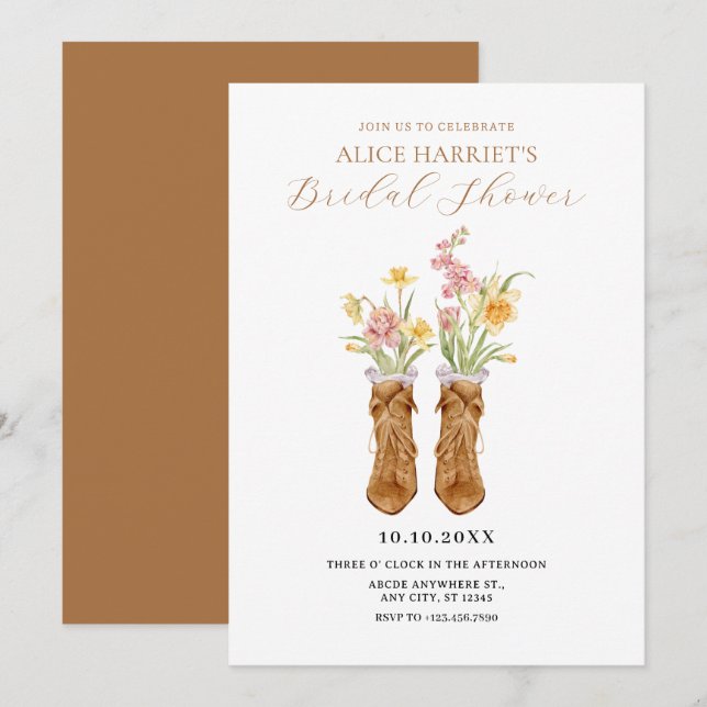 Vintage boots flower bouquet  bridal shower invitation (Front/Back)