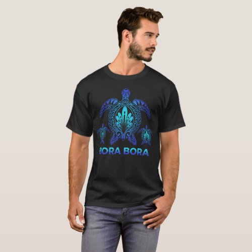 Vintage Bora Bora Ocean Blue Sea Turtle Souvenirs T_Shirt