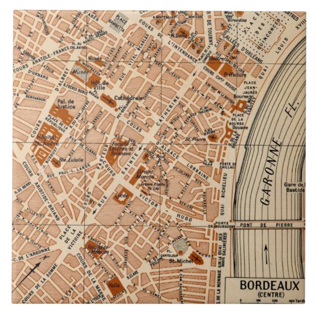 Vintage Bordeaux France Map Ceramic Tile (Front)