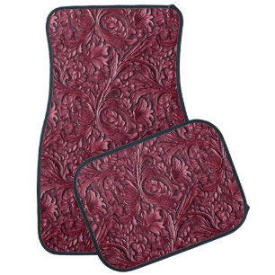 Vintage Bordeaux tooled leather car floor mat