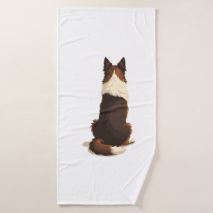 Vintage Border Collie From Behind Dog Illustration Bath Towel