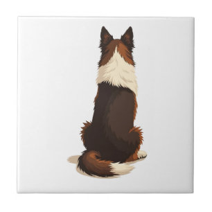 Vintage Border Collie From Behind Dog Illustration Ceramic Tile