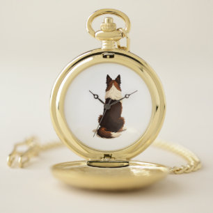 Vintage Border Collie From Behind Dog Illustration Pocket Watch