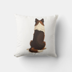 Vintage Border Collie From Behind Dog Illustration Throw Pillow