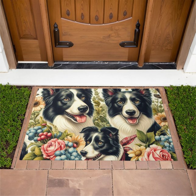 Vintage Border Collie Illustration Doormat (Outdoor)