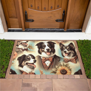 Vintage Border Collie Iluustration Doormat