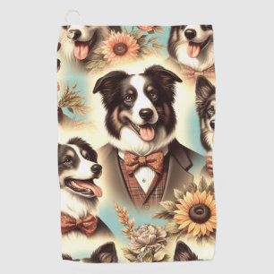 Vintage Border Collie Iluustration Golf Towel