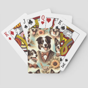 Vintage Border Collie Iluustration Poker Cards