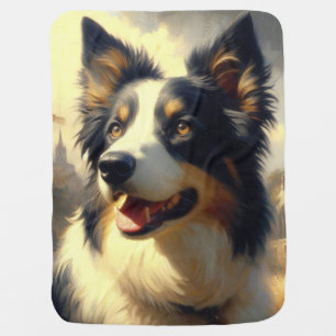 Vintage Border Collie Painting Baby Blanket