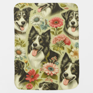 Vintage Border Collie Painting Baby Blanket