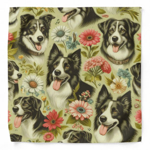 Vintage Border Collie Painting Bandana