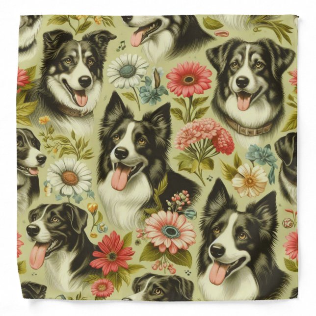 Vintage Border Collie Painting Bandana (Front)