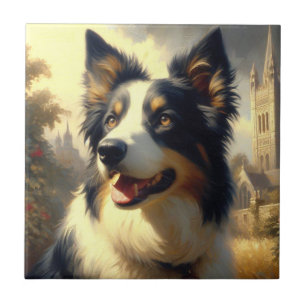 Vintage Border Collie Painting Ceramic Tile