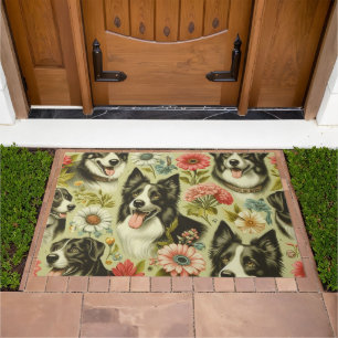 Vintage Border Collie Painting Doormat