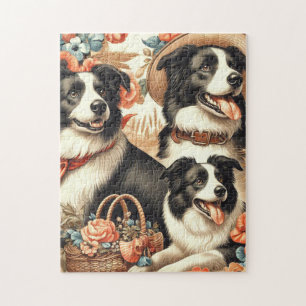 Vintage Border Collie  Painting Jigsaw Puzzle